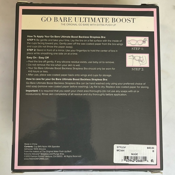Go Bare Ultimate Boost The‎ Original Go Bare with Extra Push Up Nude size B NWT - Picture 3 of 11